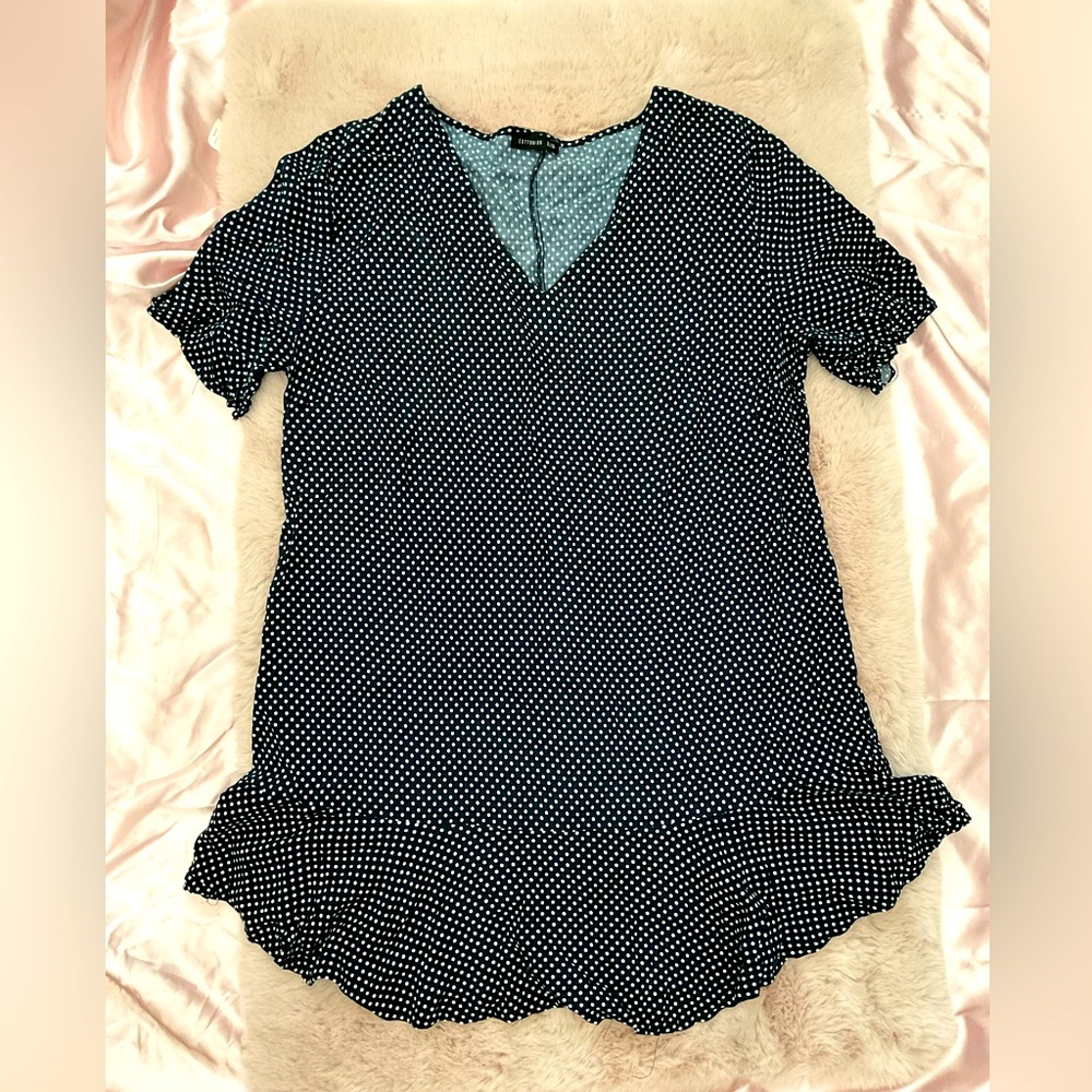 Blue Shirt Dress with White Polka Dots